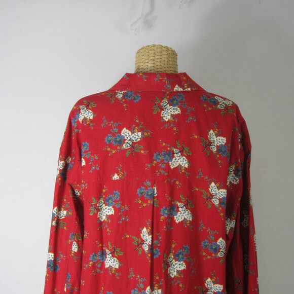 Vtg Liz Claiborne LIzwear Women Large Red Floral LS Shirt Blouse Cotton Relaxed - Picture 10 of 12